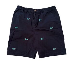 Vineyard Vines Boys L Navy Shorts with Green Whale Embroidery